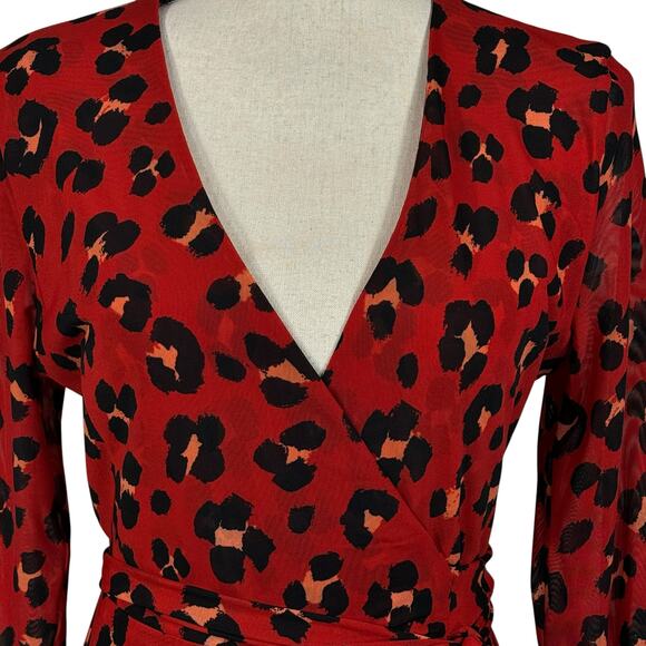 Cabi Outlet Large Siren Midi Wrap Dress Leopard Print V-Neck Stretch Long Sleeve - Picture 2 of 10